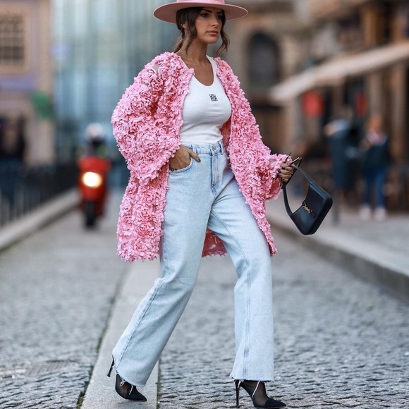 ZARA Floral Knit Coat Pink - Picture 9 of 16